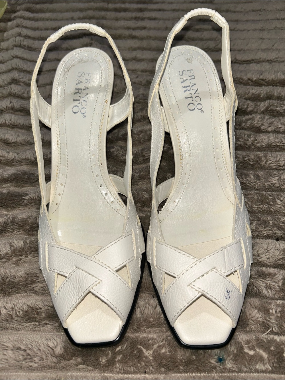 Franco Sarto Cream Leather Slingback Woven Sandals - Picture 5 of 7